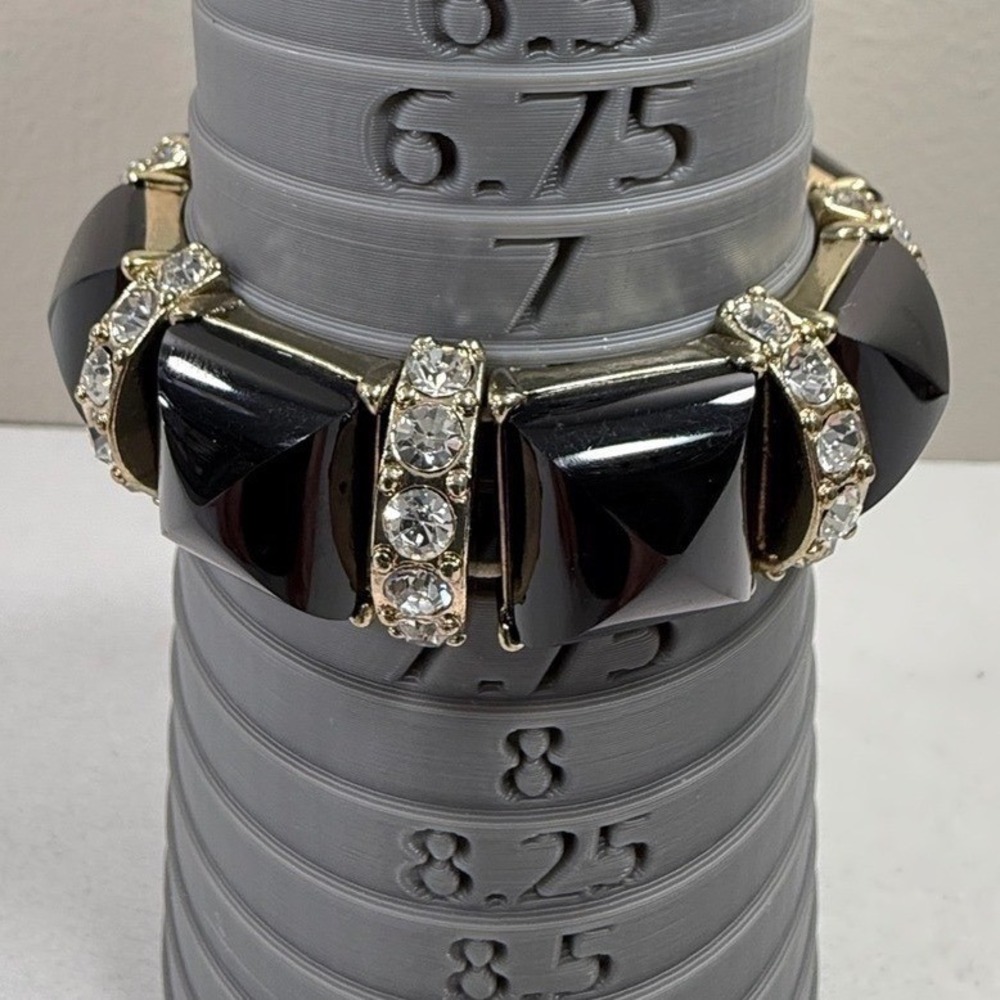 Chunky Stretch Bracelet Women Black Gold Tone Rhinestone Bold Statement Jewelry - Picture 11 of 11